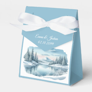 Snowy Mountain Winter Lake Wedding Favor Boxes