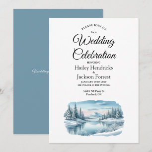 Snowy Mountain Winter Lake Wedding Invitation