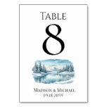 Snowy Mountain Winter Lake Wedding Table Number