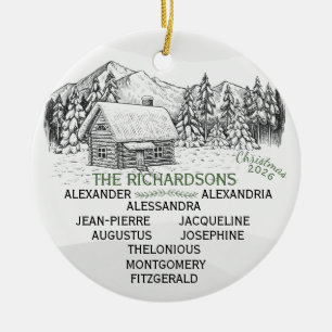 Snowy Mountain Winter Log Cabin X10 Ceramic Ornament