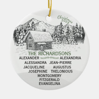 Snowy Mountain Winter Log Cabin X11 Ceramic Ornament