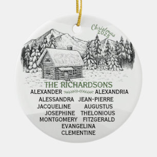 Snowy Mountain Winter Log Cabin X12 Ceramic Ornament