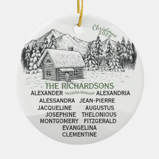 Snowy Mountain Winter Log Cabin X12 Ceramic Ornament