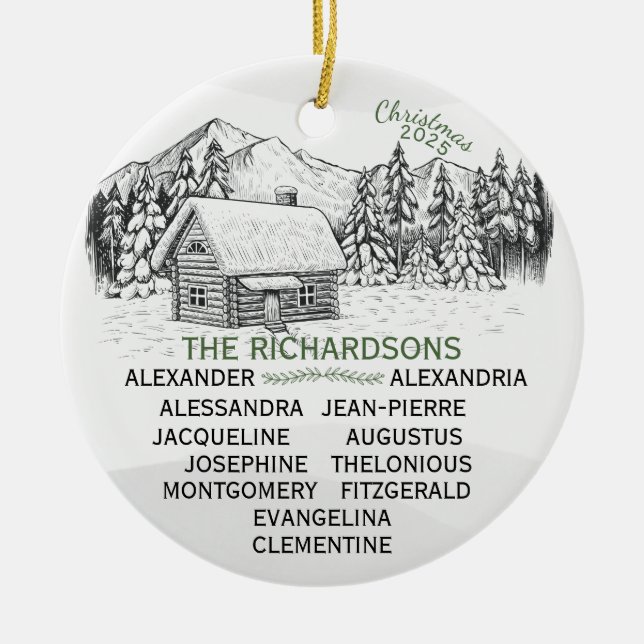 Snowy Mountain Winter Log Cabin X12 Ceramic Ornament (Front)