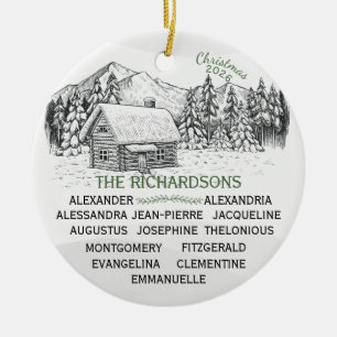 Snowy Mountain Winter Log Cabin X13 Ceramic Ornament