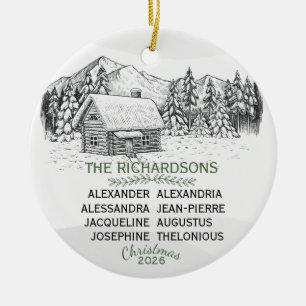 Snowy Mountain Winter Log Cabin X8 Ceramic Ornament