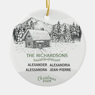 Snowy Mountain Winter Log Cabin X 4 Ceramic Ornament