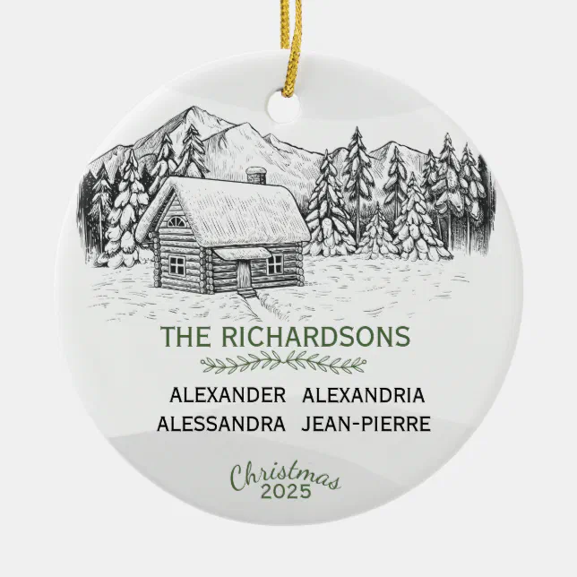 Snowy Mountain Winter Log Cabin X 4 Ceramic Ornament | Zazzle
