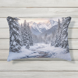 Snowy Mountain Winter Outdoor Pillow