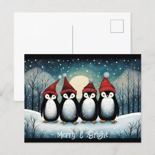 Snowy Mountain Winter Santa Penguin Christmas  Holiday Postcard