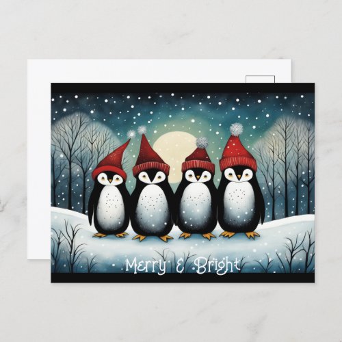 Snowy Mountain Winter Santa Penguin Christmas  Holiday Postcard