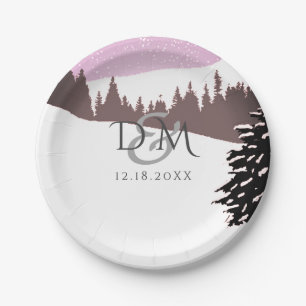 Snowy Mountain Winter Wedding Paper Plates