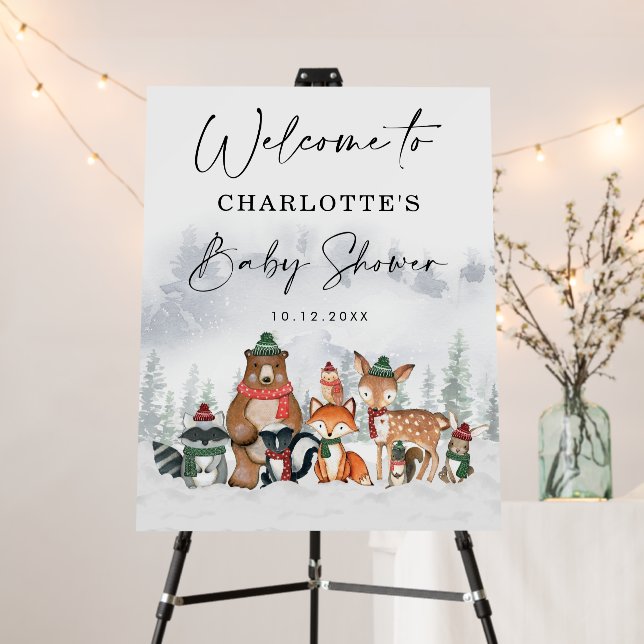 Snowy Mountain Winter Woodland Baby Animal Welcome Foam Board (In Situ (Stand))