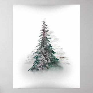 Snowy Mountain with Solitary Tree Poster