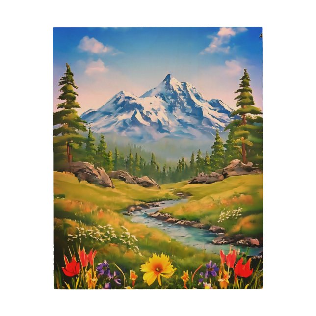 snowy mountain wood wall art (Front)