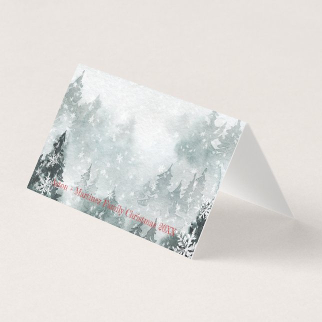 Snowy Mountain Woodland Guest Seating Place Card (Front)