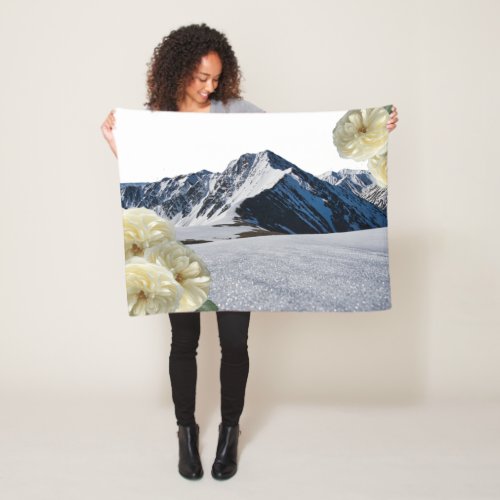 Snowy Mountains and Flowers Fleece Blanket