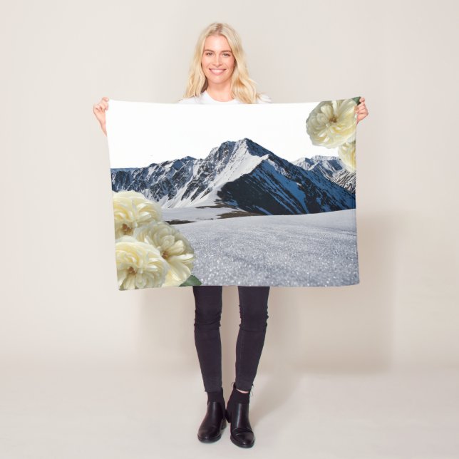 Snowy Mountains and Flowers Fleece Blanket (In Situ)