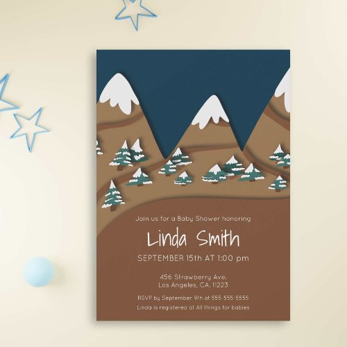 Snowy Mountains and Valley Winter Baby Shower Invitation