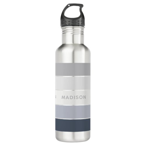 Snowy Mountains Color Block Personalized Name Stainless Steel Water Bottle