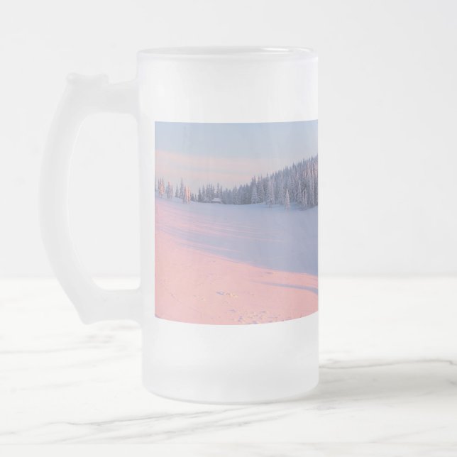 Snowy Mountains Frosted Glass Beer Mug (Left)