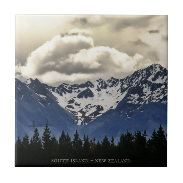 Snowy Mountains @ Lake Tekapo New Zealand Ceramic Tile (Front)