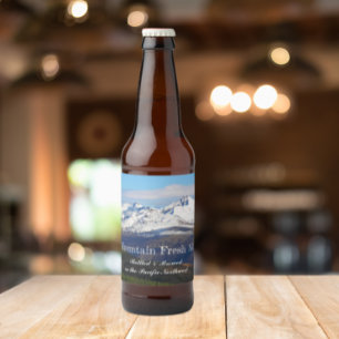 Snowy Mountains Landscape Personalized Beer Bottle Label