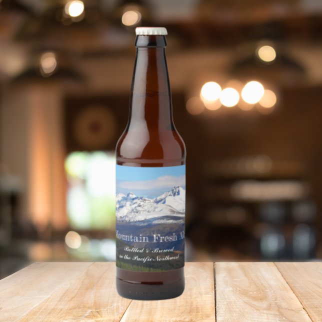 Snowy Mountains Landscape Personalized Beer Bottle Label (In Situ)