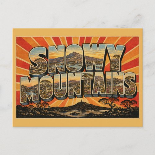 Snowy Mountains NSW Australia Vintage Travel Art Postcard