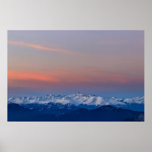 Snowy mountains with magical sky poster