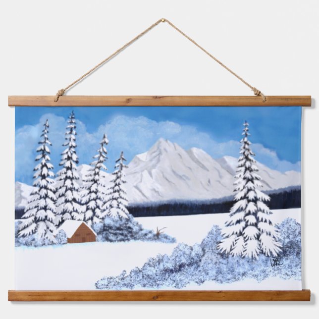 Snowy Mountains Wood Topped Wall Tapestries (Front)