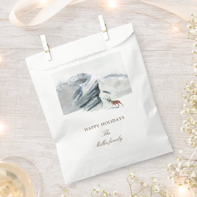 Snowy Mountains Woodland Elegant Holiday Favor Bag (Clipped)