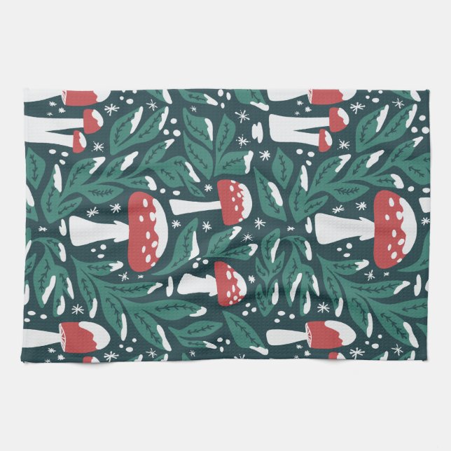 Snowy Mushroom Christmas Kitchen Towels (Horizontal)