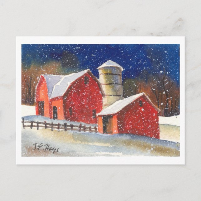 Snowy New England Barns Postcard (Front)