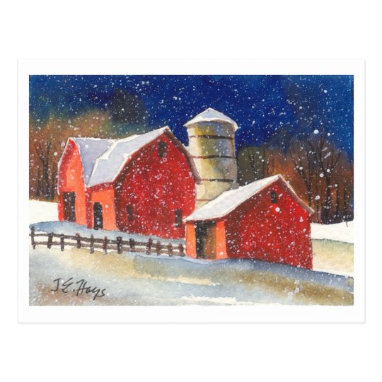Snowy New England Barns Postcard