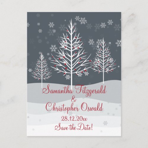 Snowy Night and Winter Trees Save the Date Announcement Postcard