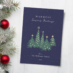 Snowy Night Christmas Trees Season's Greetings Holiday Card