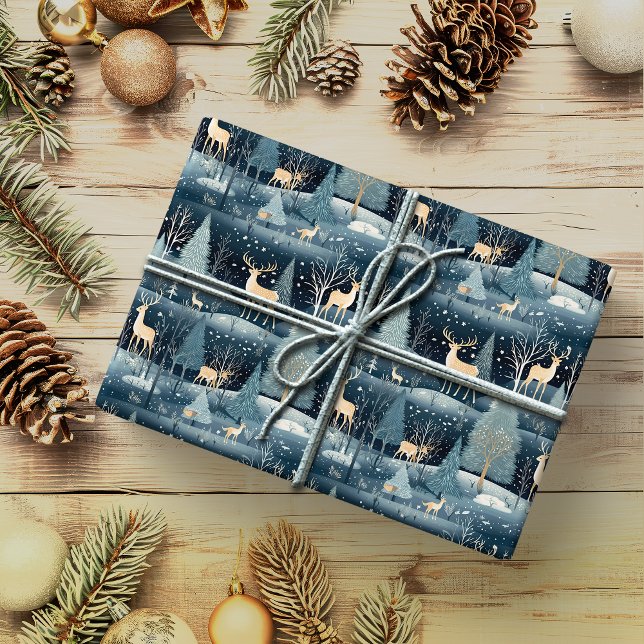 Snowy Night Deer Field Wrapping Paper (Creator Uploaded)
