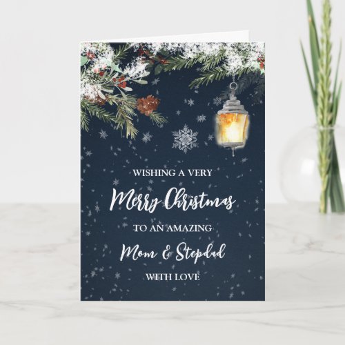 Snowy Night Mom and Stepdad Christmas Card