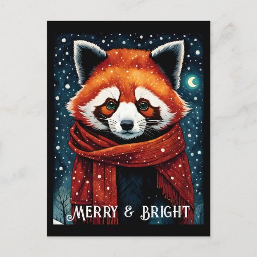 Snowy Night Red Panda Christmas Postcard