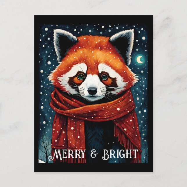 Snowy Night Red Panda Christmas Postcard (Front)