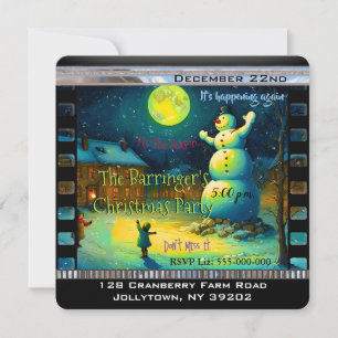 Snowy Night Snowman Memory Christmas Party Invitation