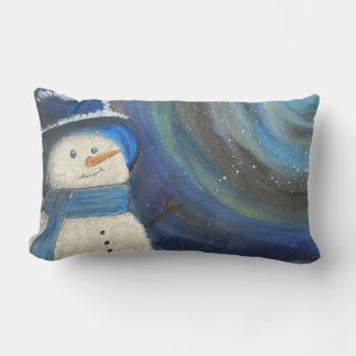 Snowy Night Snowman Throw Pillow Original Art
