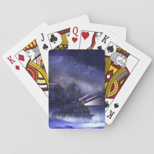 Snowy Night Train Playing Cards