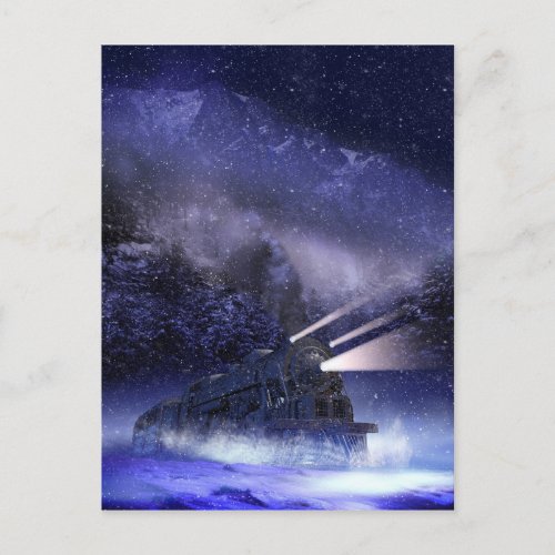 Snowy Night Train Postcard