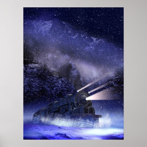 Snowy Night Train Poster