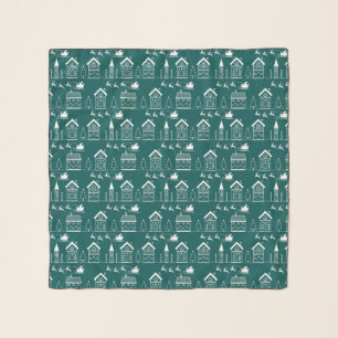 Snowy Nordic Christmas Village Scarf