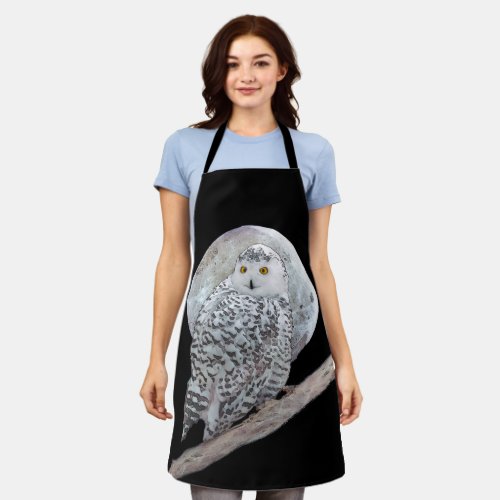 Snowy Owl and Moon Painting _ Original Bird Art Apron