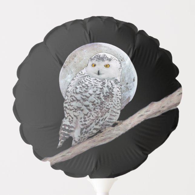 Snowy Owl and Moon Painting - Original Bird Art Balloon (Front)