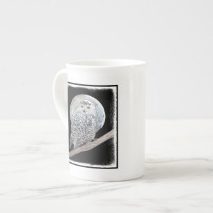 Snowy Owl and Moon Painting - Original Bird Art Bone China Mug